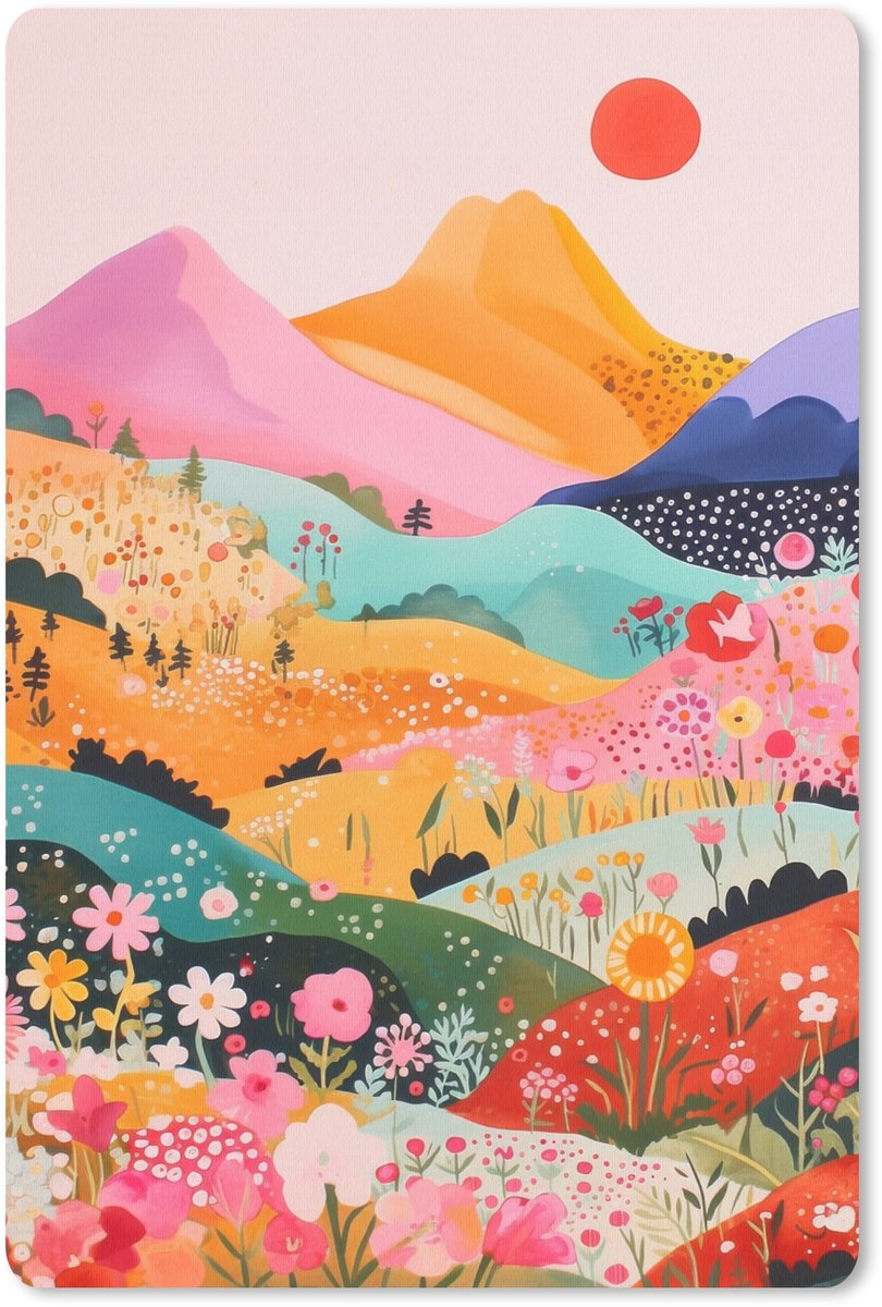 Muismat 18x27 cm - Mousepad Kleurrijke bloemen - Bergen - Fantasielandschap - Muismatten