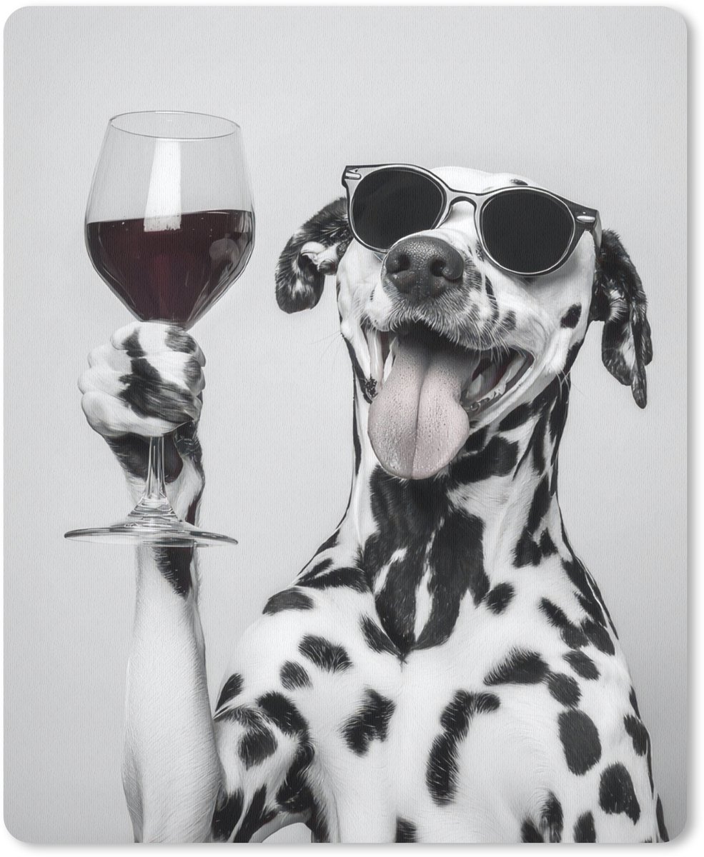 Muismat 19x23 cm - Mousepad Zonnebril - Dalmatiër - Wijnglas - Tong - Muismatten