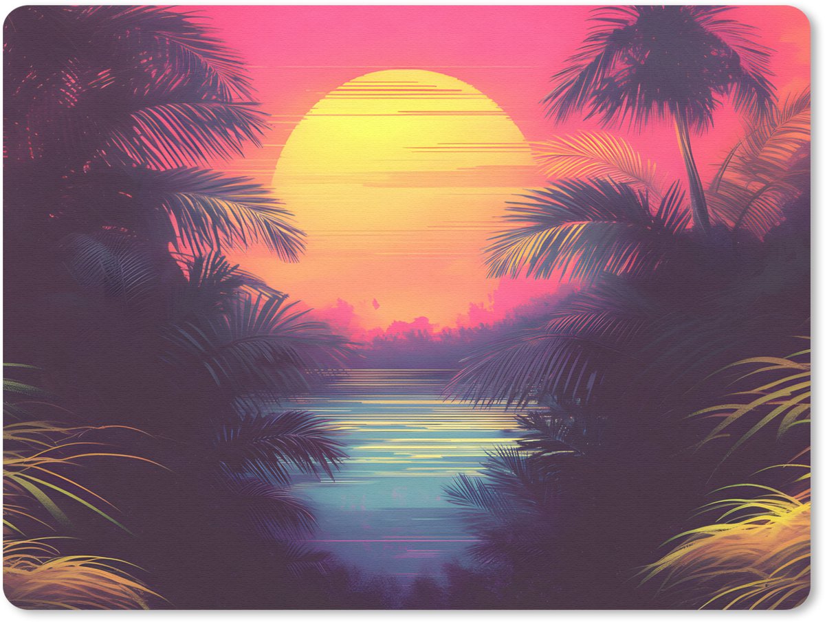 Muismat 23x19 cm - Mousepad Zon - Geel - Palmbomen - Tropisch - Muismatten