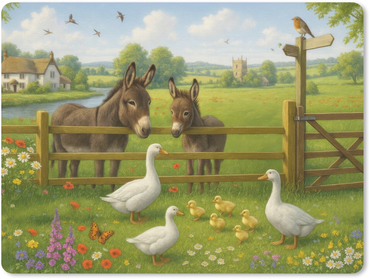 Muismat 23x19 cm - Mousepad Ezels - Ganzen - Kleurrijk - Muismatten