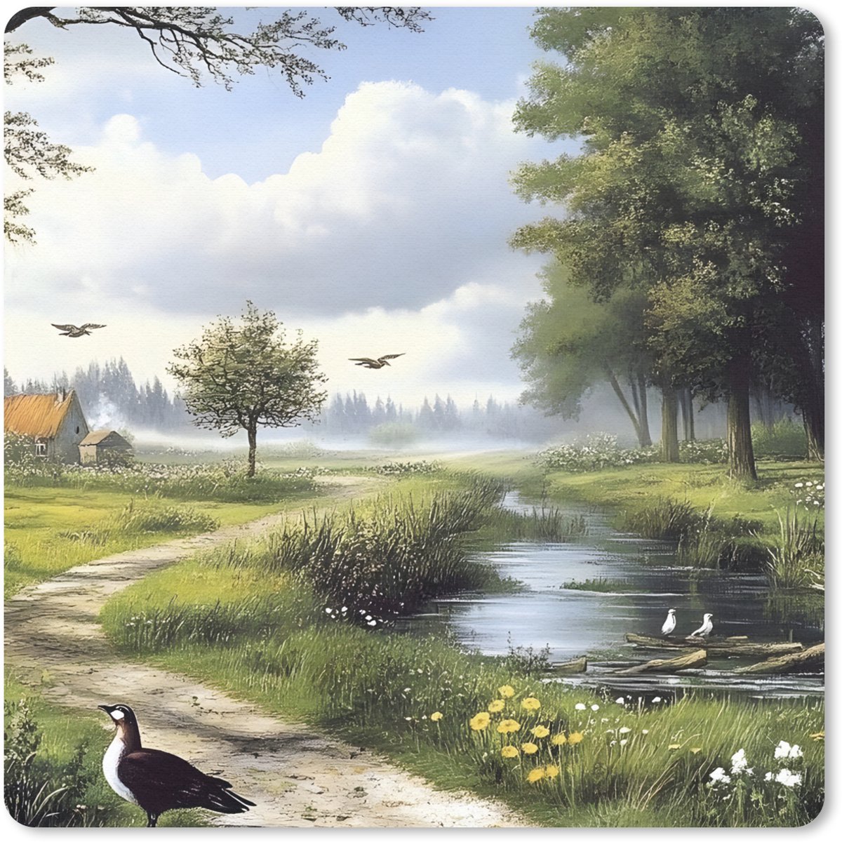 Muismat 30x30 cm - Mousepad Zandpad - Groen landschap - Water - Muismatten