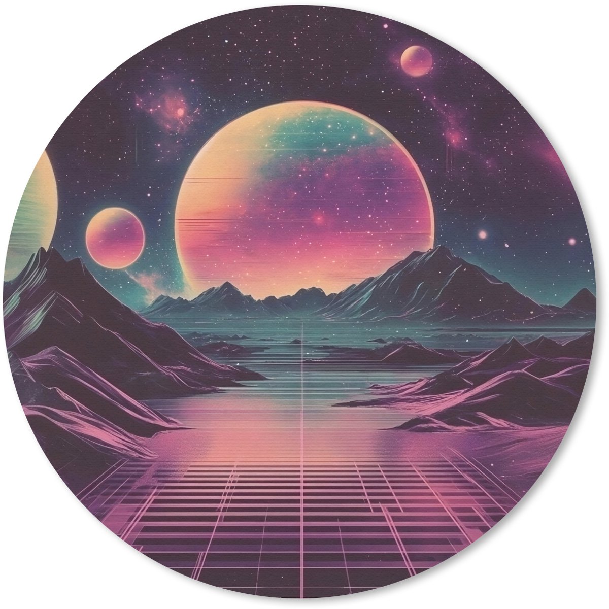 Muismat rond 50x50 cm - Mousepad Landschap - Planeten - Horizon - Paars - Ronde muismatten