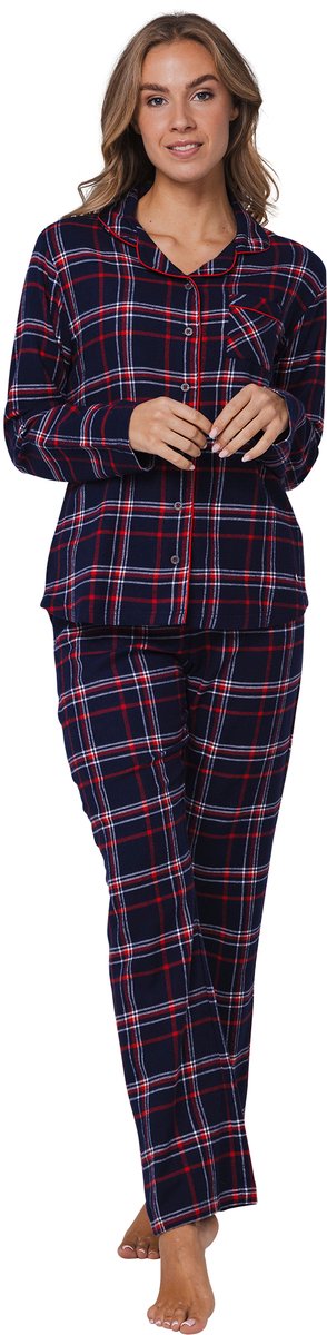 Rebelle Aspen Ski - Pyjama - Katoen Flanel - Doorknoop - Geruit Blauw