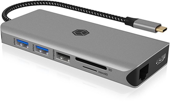 ICY BOX USB 3.0 Universal Laptop Docking Station for Windows/Mac - Dual Monitor Dock (Dual HDMI, Gigabit Ethernet, Audio, 4 USB Ports) with USB B to A/C Cable