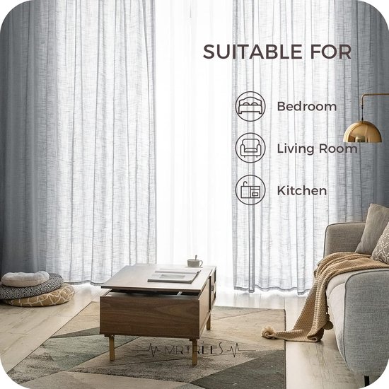 Rideaux courts, lot de 2 rideaux en lin en rideaux d'angle modernes, gris, 145 x 140 cm (hxl) pour salon, chambre à coucher, chambre d'enfant