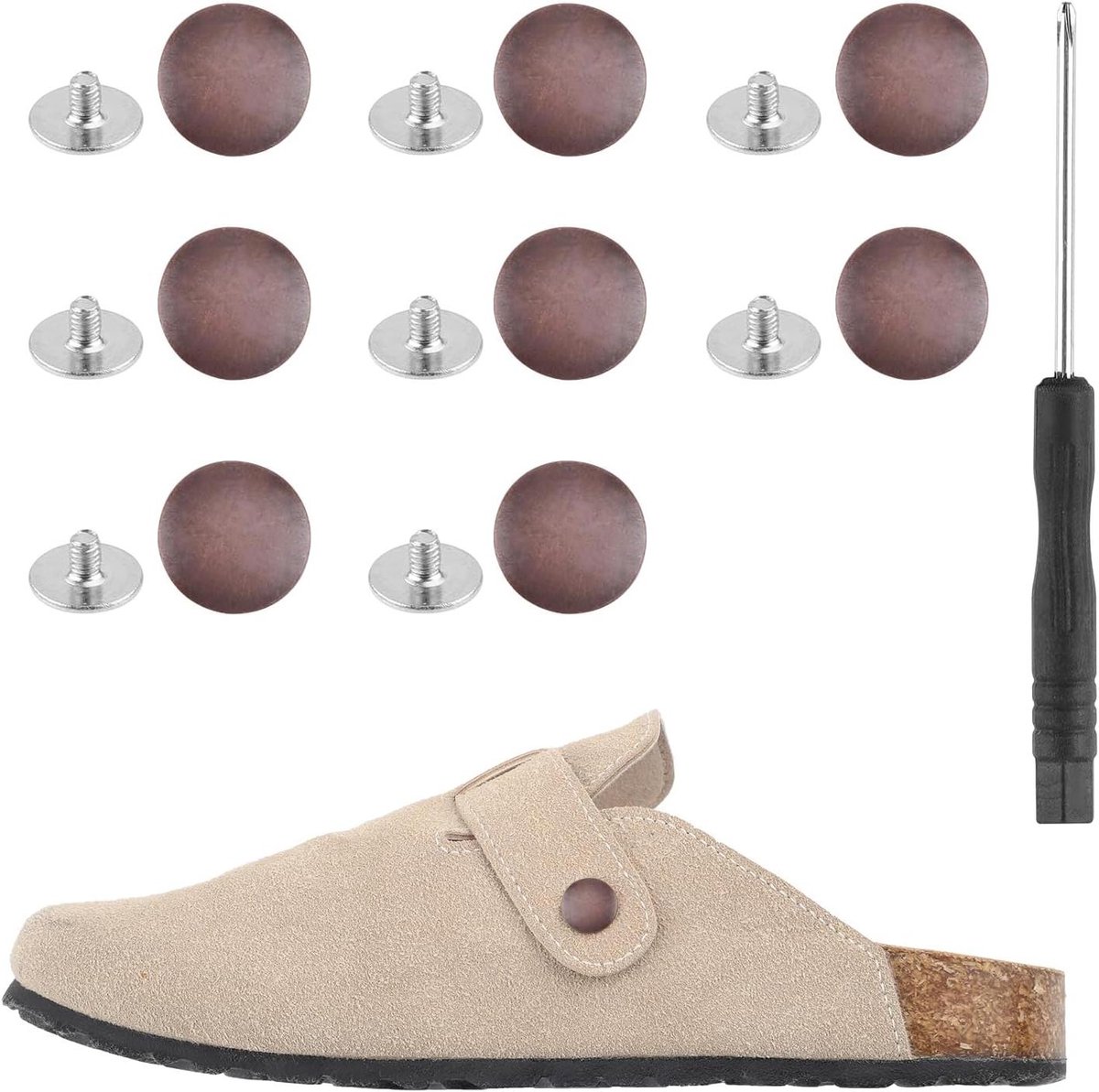Vervangingsnagels voor Boston Clogs 8 stuks Rode Brons Schoenenbandknopen Geschikt voor Boston Footbed Clogs Met schroeven en schroevendraaier Schoenreparatie