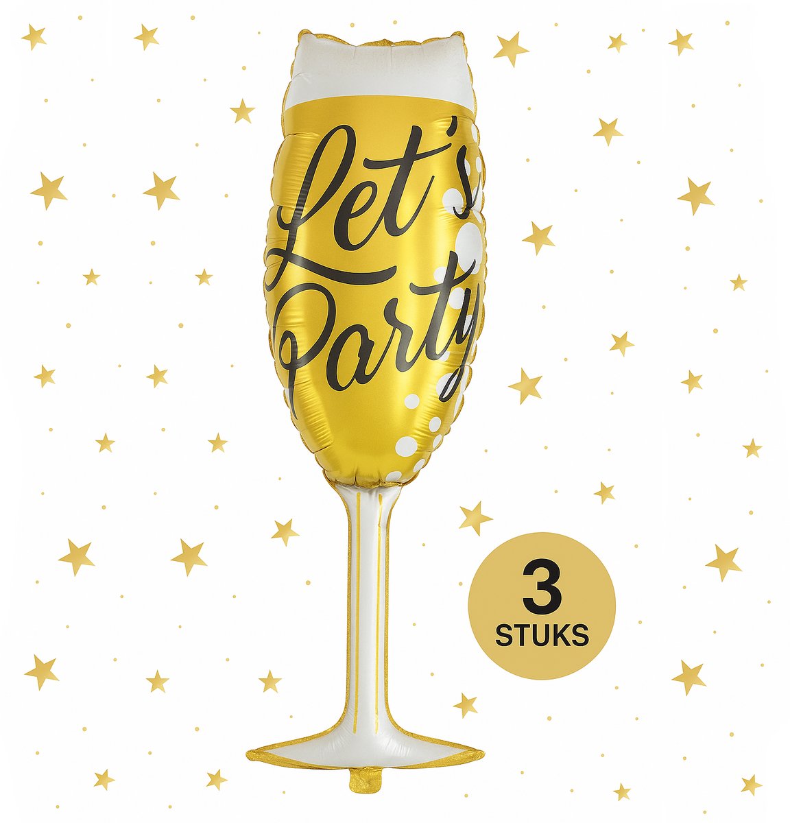Folieballon Champagne Glas – 100 cm Groot – SET 3 STUKS – Party & Feestdecoratie – Gouden Opblaasballon