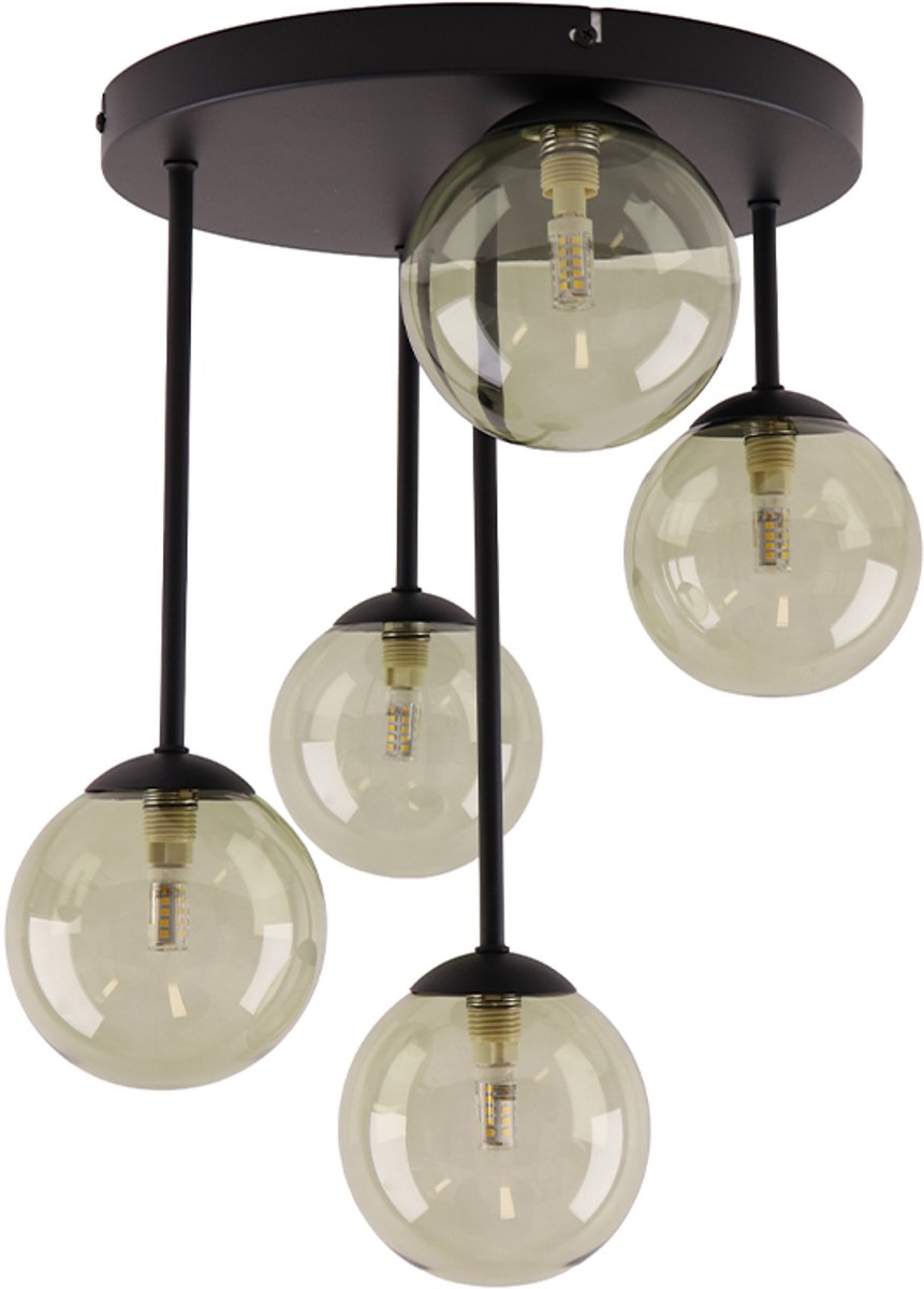 Olucia - STACY - Plafondlamp - Groen / Zwart - Vorm: Rond