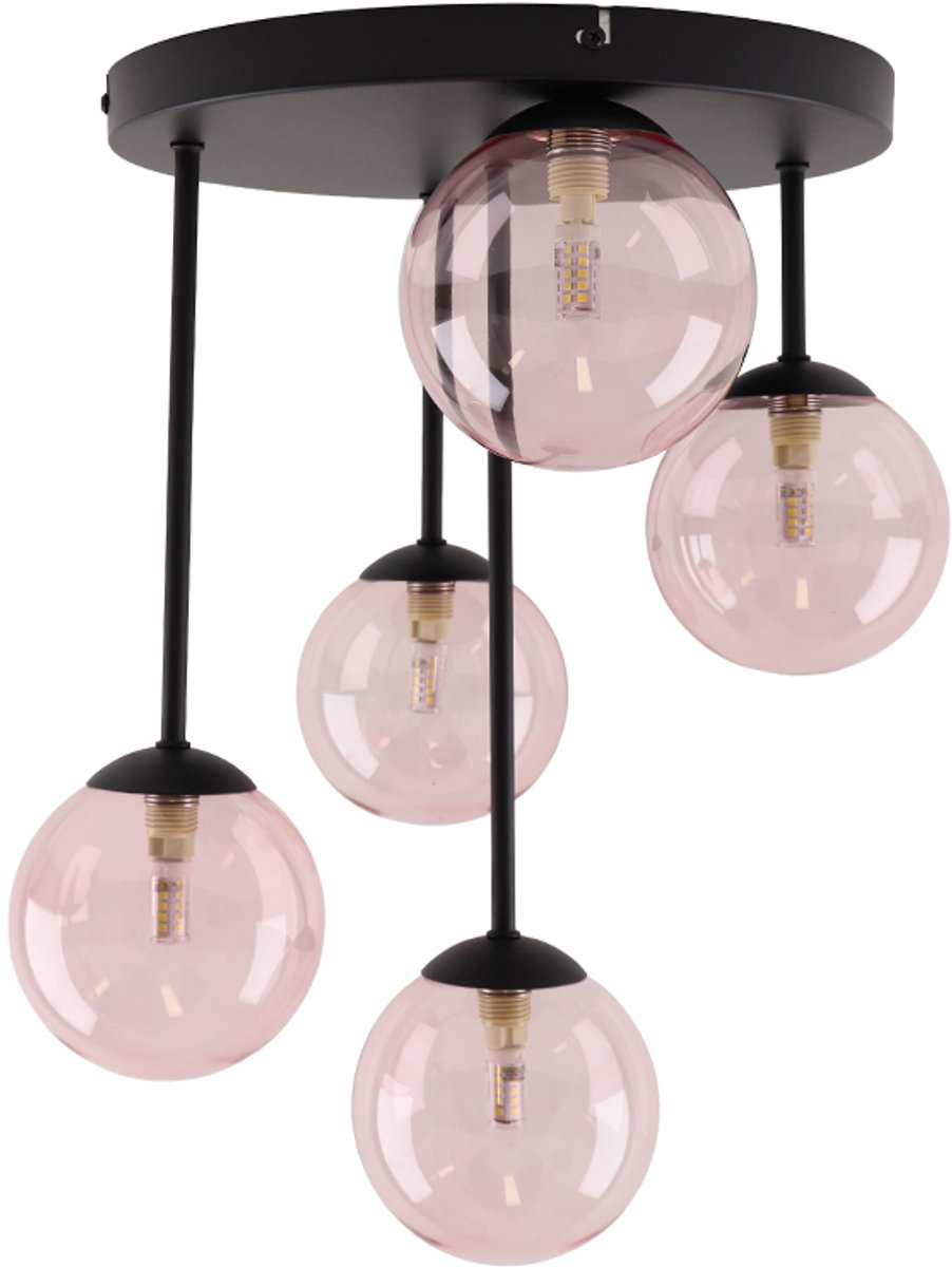 Olucia - STACY - Plafondlamp - Roze / Zwart - Vorm: Rond
