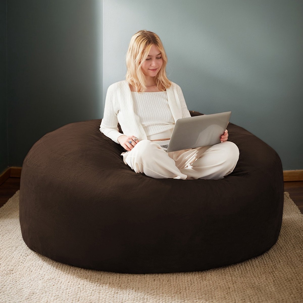 Pugsdrly Pouf 120, poef, bank voor volwassenen, zachte en comfortabele leesfauteuil, geschikt voor slaapkamers, balkons en andere ruimtes