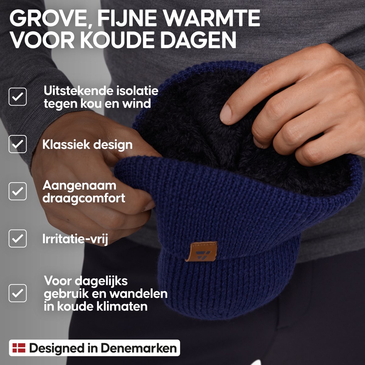 DANISH ENDURANCE Warme Merino Wollen Beanie met Polar Fleece Binnenvoering voor Jongens & Meisjes, Zacht & Stretchy, Ultrawarm, Unisex, Grijs, One Size