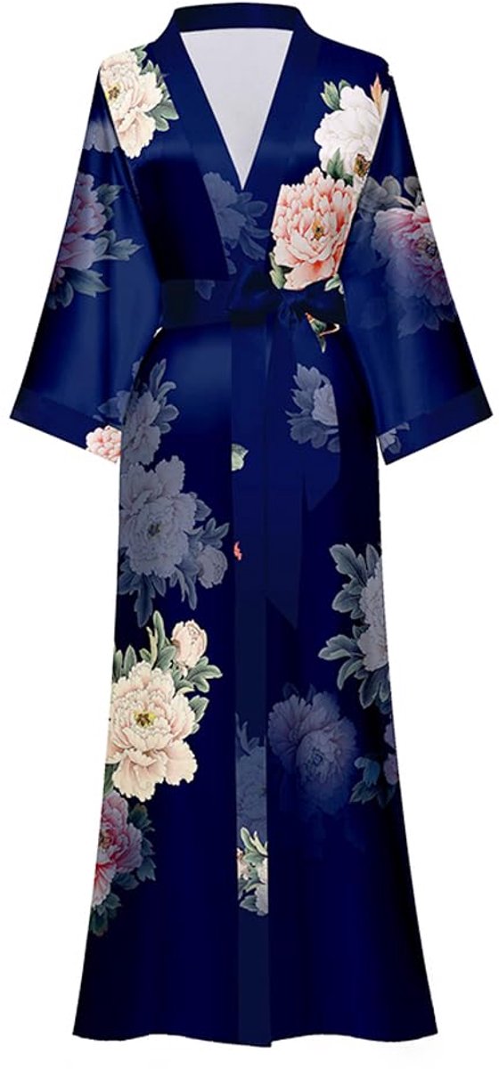 Dames Kimono - Lange Satijnen - Met Bloemenpatroon