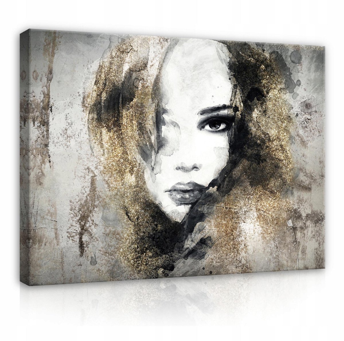 WALLARENA Canvas schilderij - 60x40 cm - afbeelding van een vrouwengezicht met betonachtige lippen multikleurig