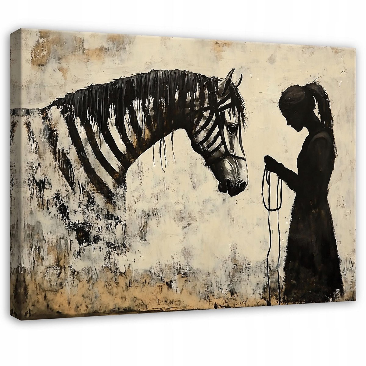 WALLARENA Canvas schilderij - 120x80 cm - abstracte kunst Banksy beige zebra voor slaapkamer en salon multikleurig