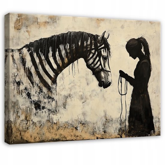 WALLARENA - Canvas schilderij - 120x80 cm - abstracte kunst Banksy beige zebra voor slaapkamer en salon