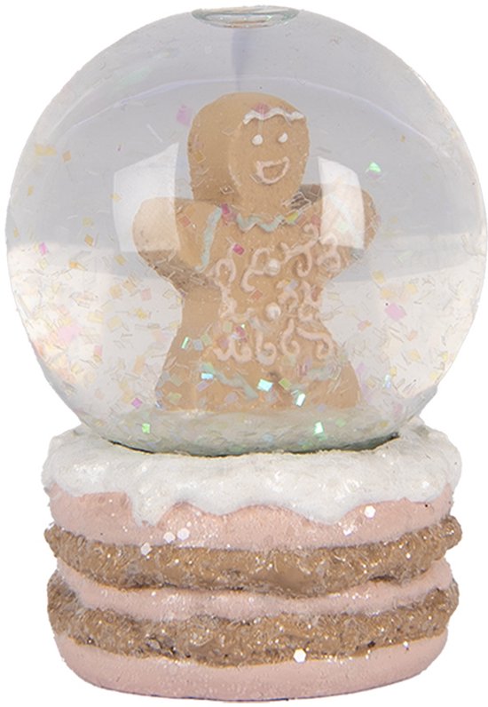 Clayre & Eef Boule de neige Ø 5x7 cm Marron Plastique Bonhomme en pain d‘épice