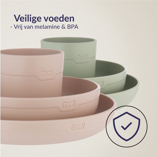 Service de table rose Difrax LOVI - Assiette, Kom et tasse ouverte - 6 mois et plus - Sans BPA, passe au micro-ondes et au lave-vaisselle