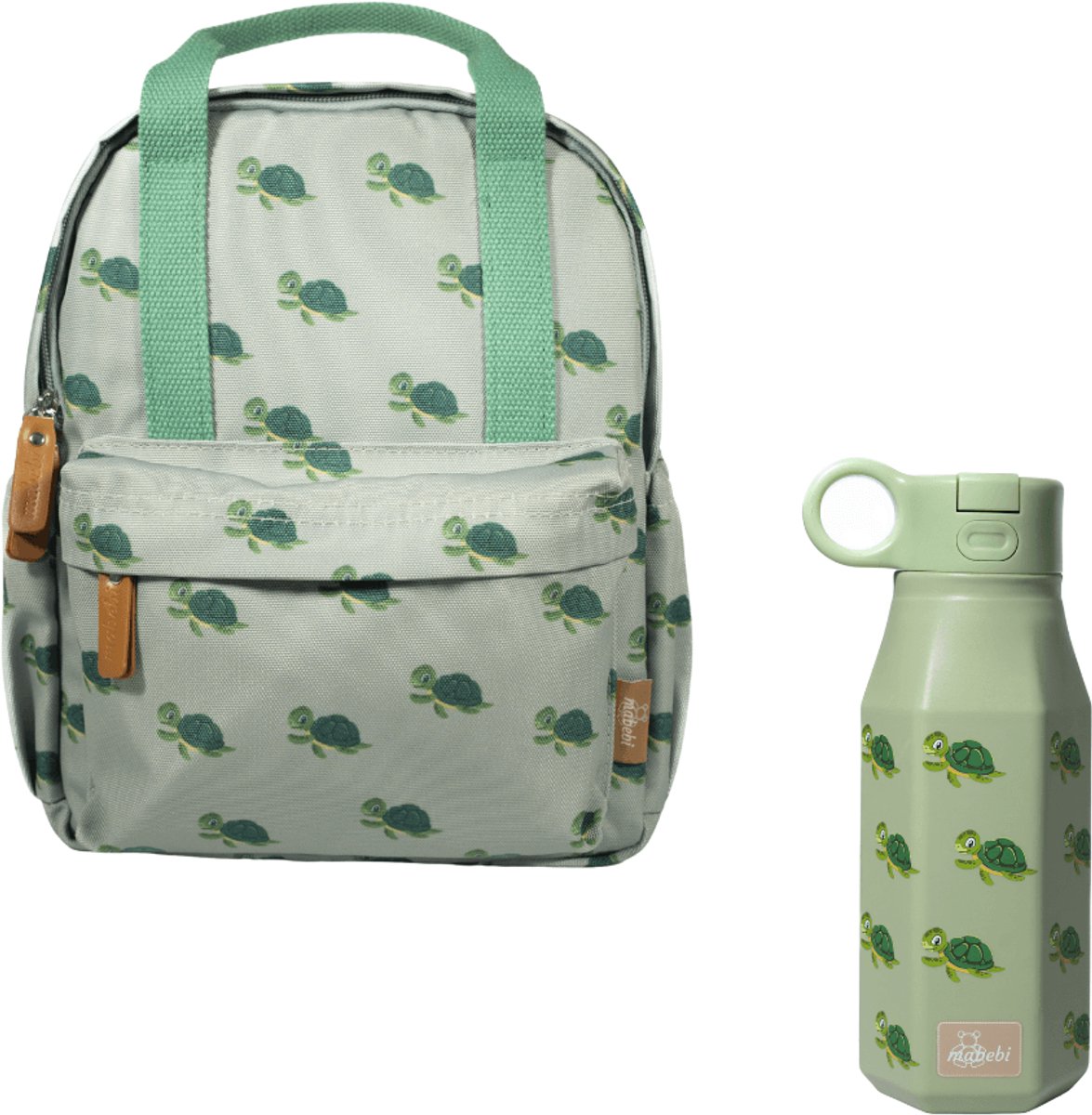 Mabebi - Back to school set Schildpad - Kleuterrugzak - Rugzak&Drinkfles - Schooltas - drinkfles met kliksysteem - Ergonomische rugzak