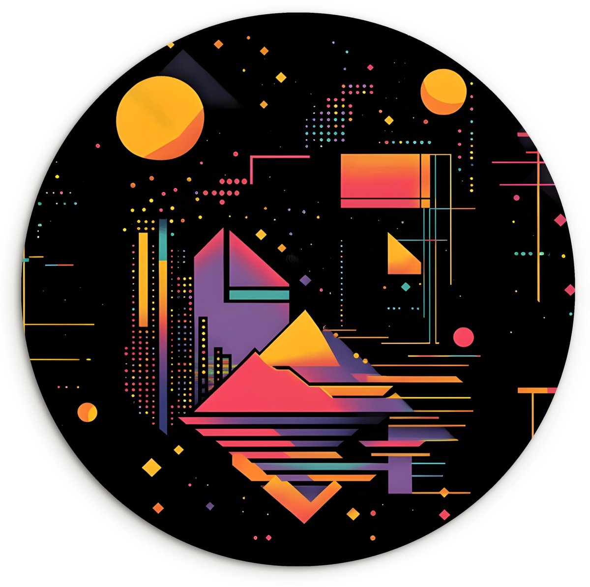 WallCircle Wandcirkel 90x90 cm - Muurcirkel Abstract - Vormen - Lijnen - Kleurrijk - Muurdecoratie woonkamer - Wanddecoratie slaapkamer - Kamer decoratie accessoires - Ronde schilderijen