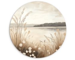 WallCircle® Wandcirkel 60x60 cm - Muurcirkel Meer - Water - Natuur - Beige - Muurdecoratie woonkamer - Wanddecoratie slaapkamer - Kamer decoratie accessoires - Ronde schilderijen