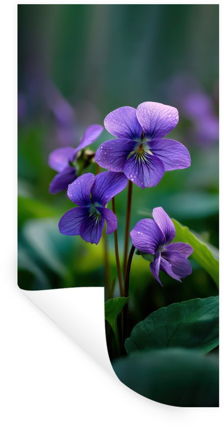 Muurstickers - Sticker Folie - Viooltjes - Paars - Bloem - Bladeren - 80x160 cm - Plakfolie - Muurstickers Kinderkamer - Zelfklevend Behang - Zelfklevend behangpapier - Stickerfolie