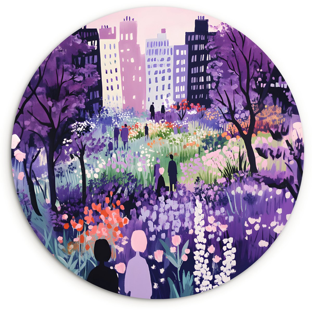 WallCircle Wandcirkel 150x150 cm - Muurcirkel Park - Bomen - Bloemen - Gebouwen - Muurdecoratie woonkamer - Wanddecoratie slaapkamer - Kamer decoratie accessoires - Ronde schilderijen Park - Bomen - Gebouwen
