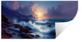 Muurstickers - Sticker Folie - Golven - Zee - Kleurrijk - Rotsen - 40x20 cm - Plakfolie - Muurstickers Kinderkamer - Zelfklevend Behang - Zelfklevend behangpapier - Stickerfolie