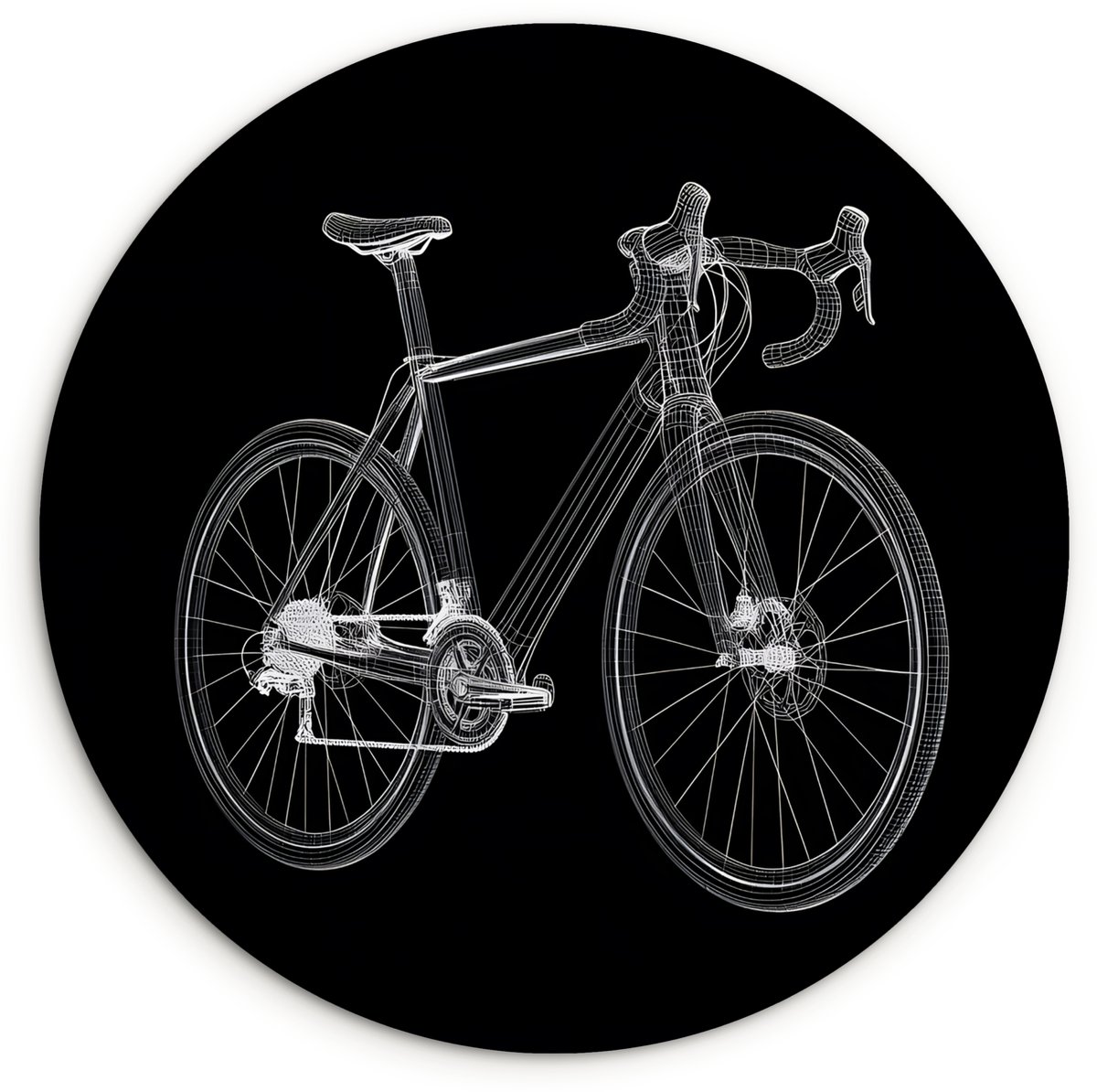 WallCircle Wandcirkel 30x30 cm - Muurcirkel Lijnen - Illustratie - Wit - Muurdecoratie woonkamer - Wanddecoratie slaapkamer - Kamer decoratie accessoires - Ronde schilderijen Fiets - Illustratie