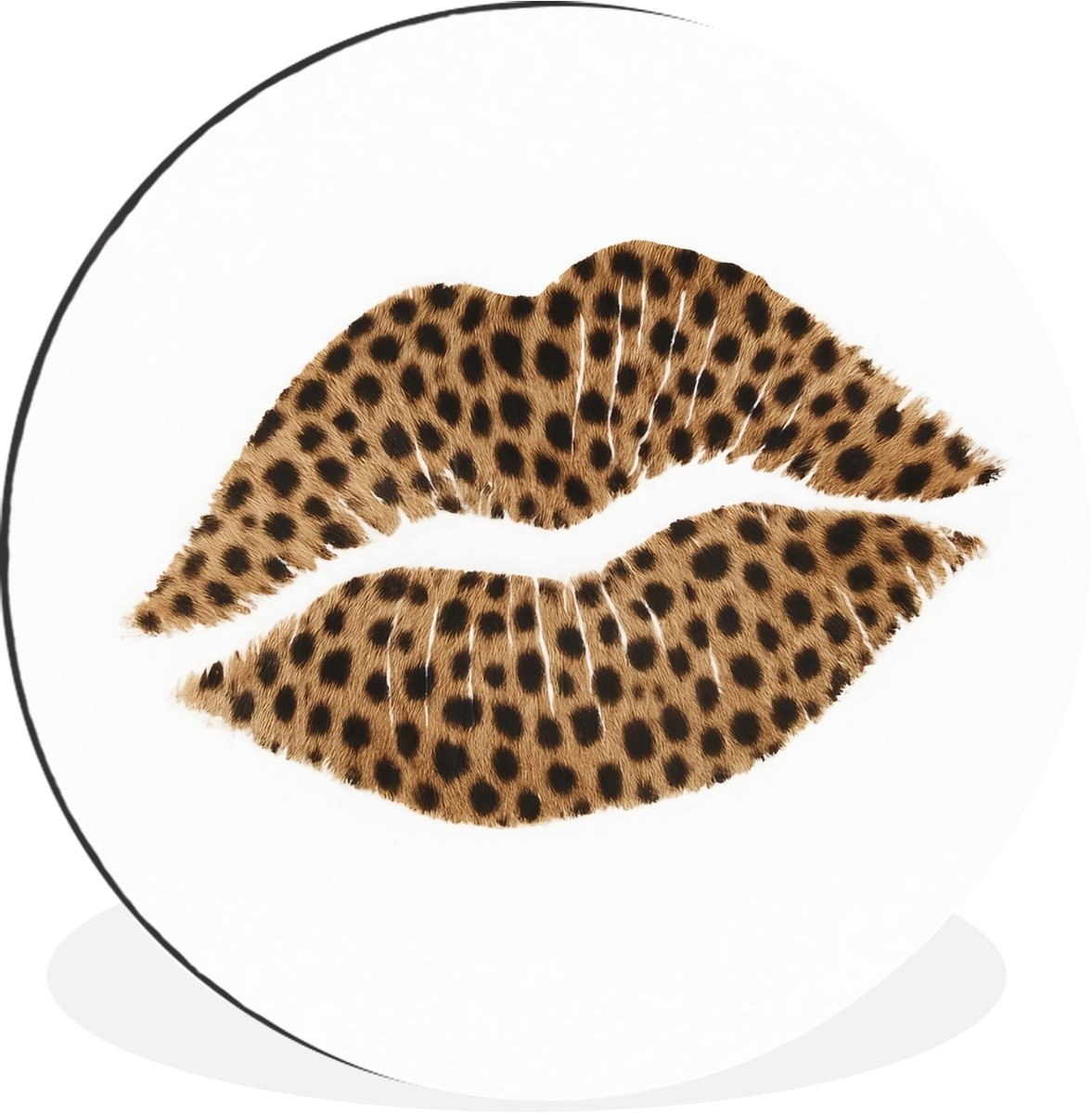 WallCircle Wandcirkel - Muurcirkel - Lip - Panterprint - Minimalistisch - Wit - Aluminium - Dibond - 30x30 cm - Binnen en Buiten
