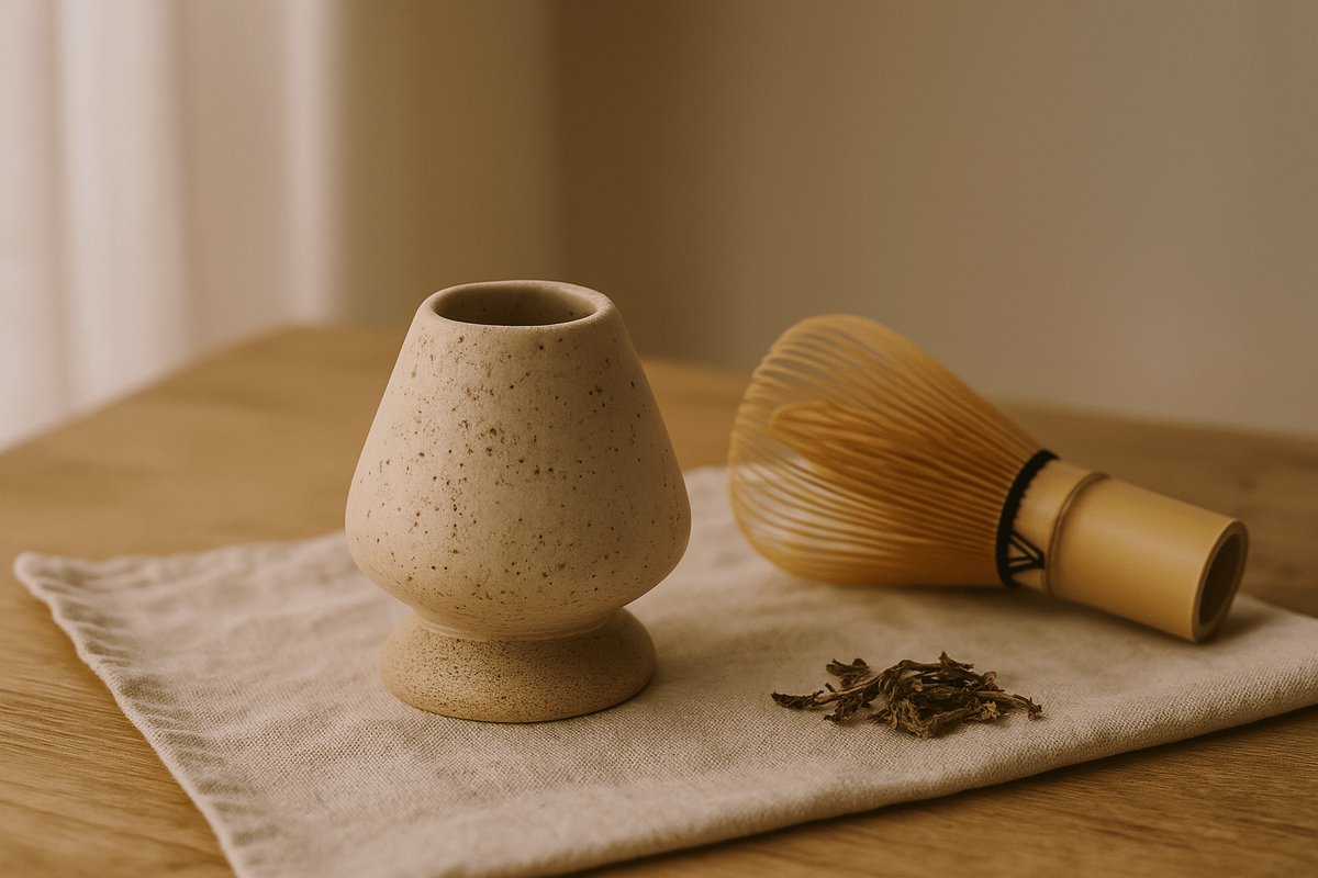 Matcha Klopperhouder Umi – Handgemaakte Kusenaoshi – Keramiek – Zandkleur – Chasen Houder – Japans Design – Accessoire voor Theeritueel