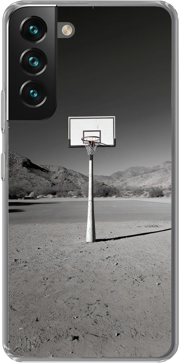 Telefoonhoesje Geschikt voor Samsung Galaxy S22 hoesje - Basketbalpaal - Landschap - Zand - Wit - Siliconen Telefoonhoesje Telefoonhoesje
