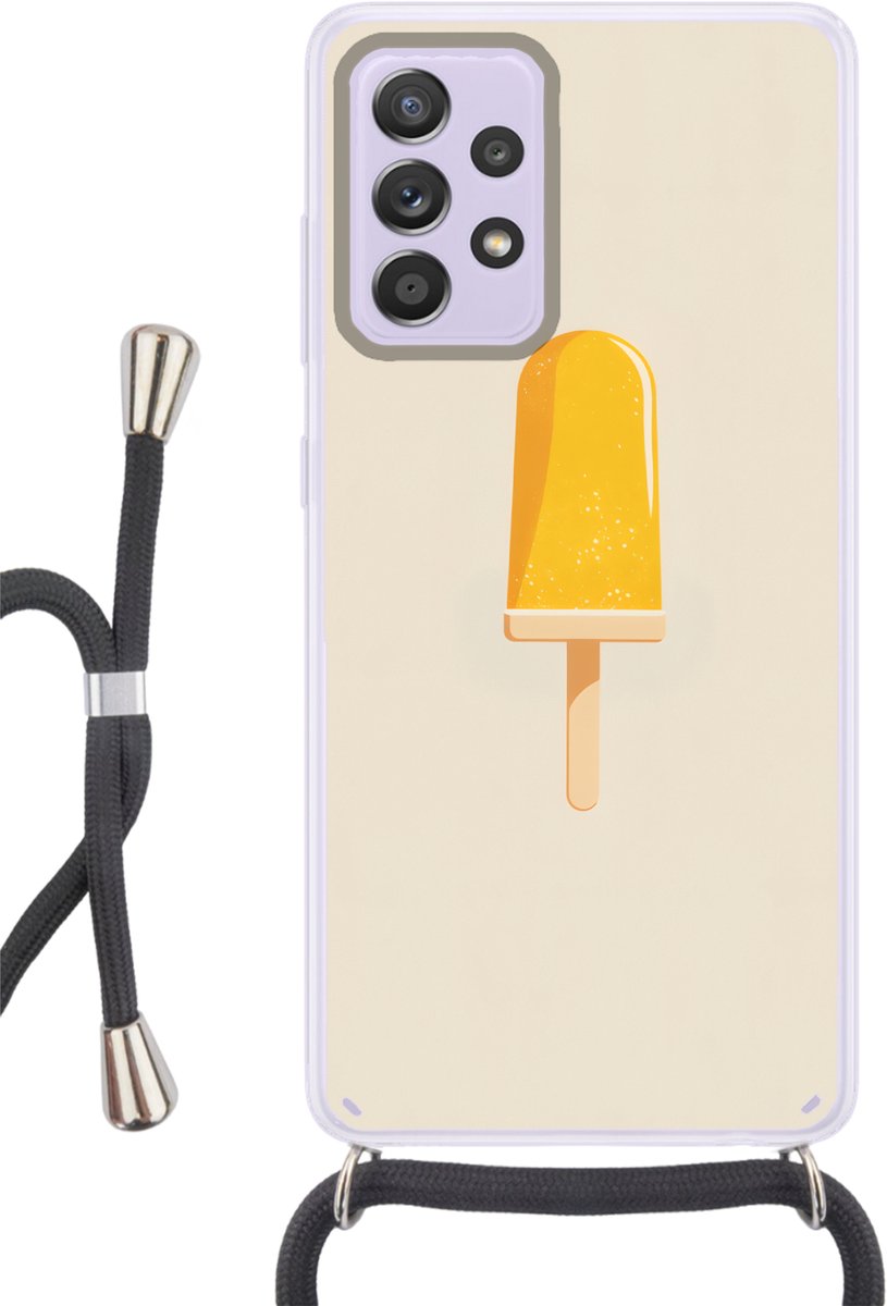 Telefoonhoesje Geschikt voor Samsung Galaxy A53 5G - Oranje - Stokje - Waterijsje - Siliconen - Crossbody - Backcover met Koord - Telefoonhoesje met koord - Hoesje met touw Telefoonhoesje