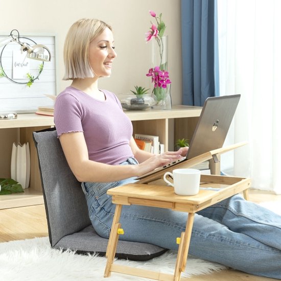 bonVIVO - Easy II verstelbare vloerstoel met rugleuning, comfortabele gewatteerde opvouwbare zitting - te gebruiken als gamingstoel, meditatiestoel, voor yoga of kamperen - beige