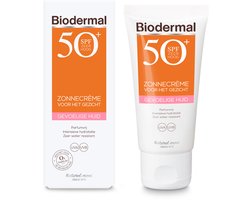 Biodermal Zonnecrème voor Gezicht SPF 50+, 50 ml - Zonnebrand voor het Gezicht met UVA/UVB, Intensieve hydratatie, Zeer water resistant, Parfumvrij, voor gevoelige huid