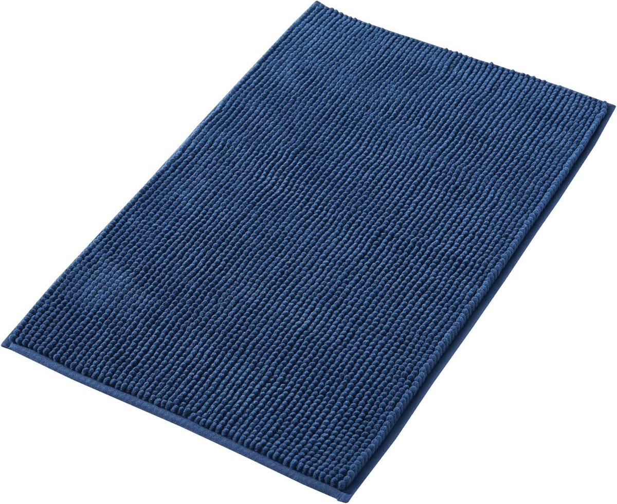 Famanu - Badmat Anti-Slip av soft Chenille | Super absorberend en machinewasbaar | Te combineren als badmat set | Voor de badkamer, douche, bad of als WC mat | Blauw – 40x60 cm