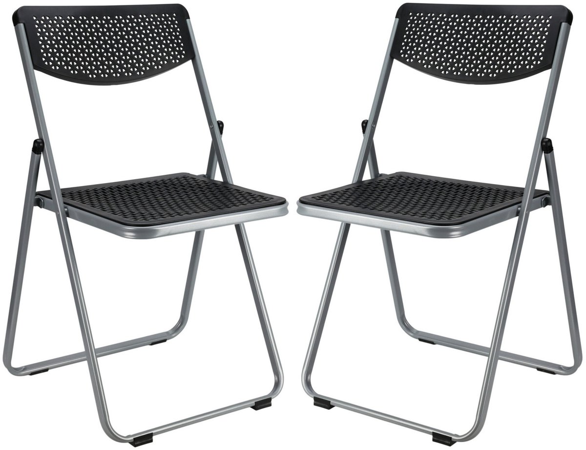 Home & Styling Klapstoel voor buiten/binnen - 2x - zwart - 48 x 82 cm - stevig kunststof - Bijzet stoelen - Vouwstoelen