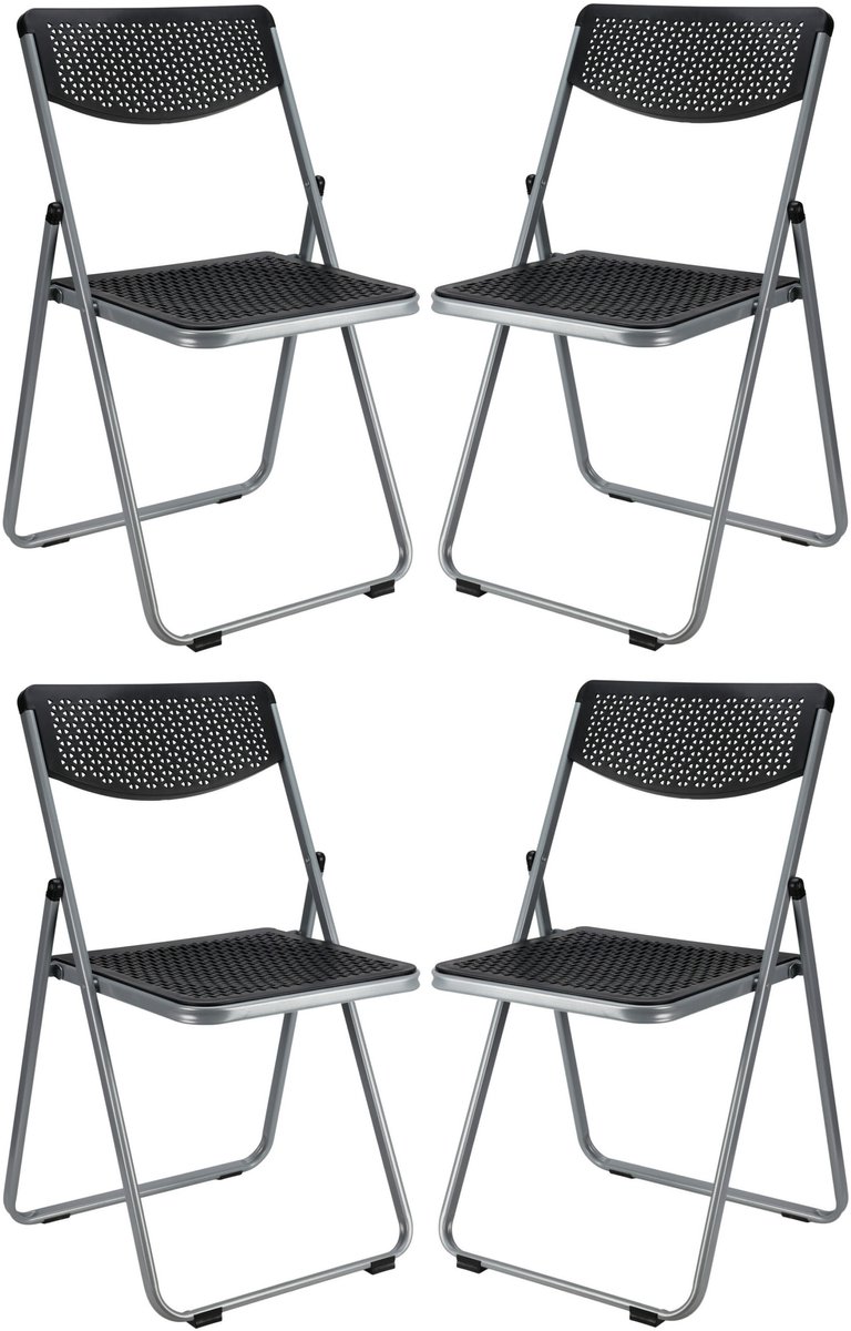 Home & Styling Klapstoel voor buiten/binnen - 4x - zwart - 48 x 82 cm - stevig kunststof - Bijzet stoelen - Vouwstoelen
