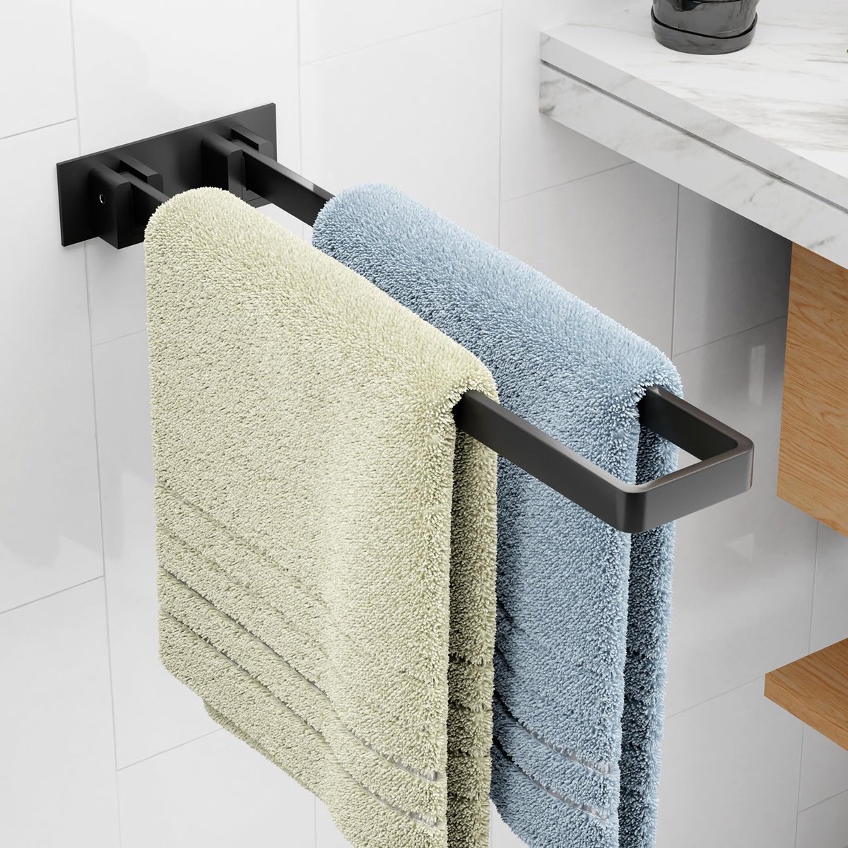 Ibenzoa® Zelfklevende roestvrijstalen handdoekhouder zonder boren voor badkamer en keuken, 40 cm, zwart