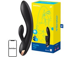 Satisfyer, vibrator, Bluetooth Rabbit, Double Flex, 20 cm, met app, 3 motoren, gemaakt van volledig siliconen, oplaadbaar, waterdicht