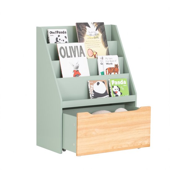 SoBuy Kinderboekenkast met 3 Planken, met 4 Opbergvakken en 2 Stoffen