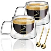 CPROSP Thermoglazen, latte macchiato, dubbelwandige koffieglazen, geïsoleerd, cappuccino, latte, theeglazen, hittebestendig, 350 ml, 6 stuks