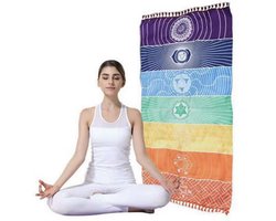 Meditatie kleed - Regenboog chakra deken - Regenboog- Meditatie-Yoga doek met 7-Chakra-symbolen - 150/70CM - Stranddoek - Handdoek - CHPN