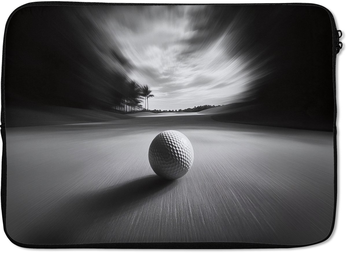 Laptophoes 14 inch - Golfbal - Wazig - Zwart - Laptop sleeve - Binnenmaat 33x23 cm - Zwarte achterkant