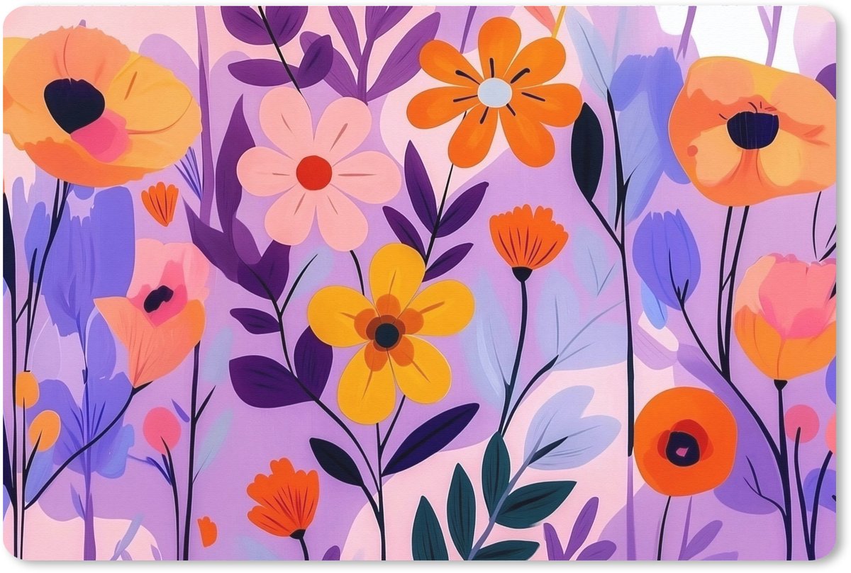 Muismat XXL 120x80 cm - Bureau onderlegger - Bureau mat Bloemen - Kleurrijk - Bladeren - Bureaumat - Gaming mousepad xl - Bureaulegger groot - Computer deskmat