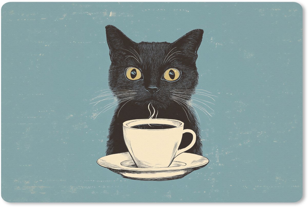 Muismat 27x18 cm - Mousepad Kat - Zwart - Koffie - Minimalistisch - Muismatten