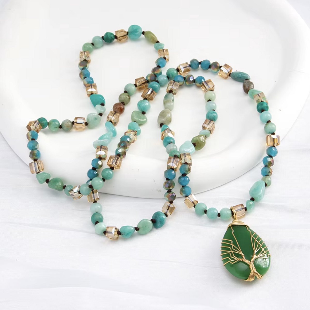 ASTRADAVI Mode Sieraden - Ketting - Prachtige natuursteen ketting - waterdruppel hanger met levensboom - Groen