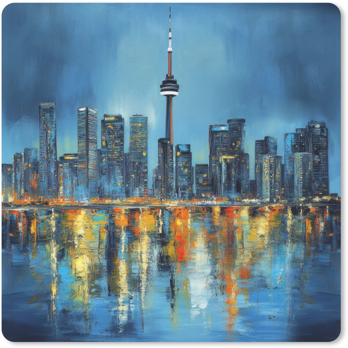 Muismat XXL 60x60 cm - Bureau onderlegger - Bureau mat Skyline Toronto - Water - Stadslichten - Toren - Bureaumat - Gaming mousepad xl - Bureaulegger groot - Computer deskmat