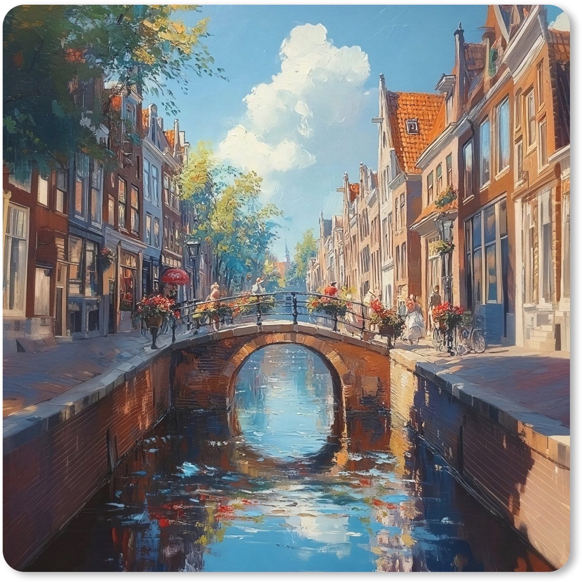 Muismat XXL 40x40 cm - Bureau onderlegger - Bureau mat Stad - Gracht - Zon - Fietsen - Bureaumat - Gaming mousepad xl - Bureaulegger groot - Computer deskmat