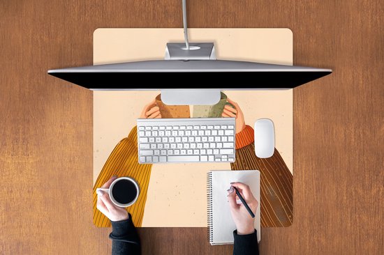 Muismat XXL 80x80 cm - Bureau onderlegger - Bureau mat Illustratie - Mokken - Proosten - Bruin - Bureaumat - Gaming mousepad xl - Bureaulegger groot - Computer deskmat