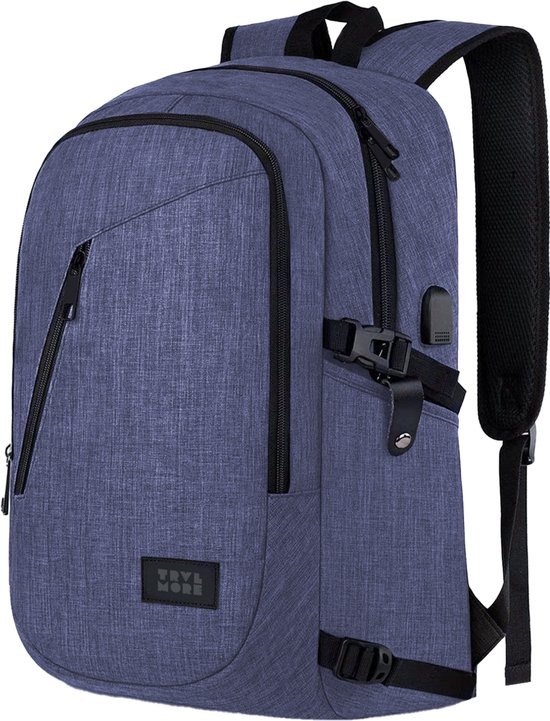 TRVLMORE Rugtas - 25L - 15,6 Inch - Laptop Rugzak met USB - Schooltas - Heren en Dames - Tas - Levenslange Garantie - Blauw